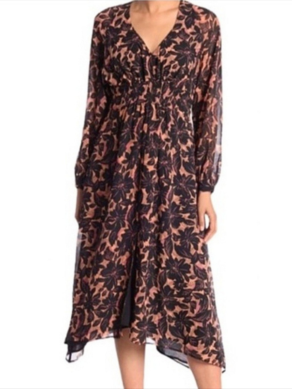 Astr The Label Pemberly Floral Midi Dress Size M Black Coral Floral